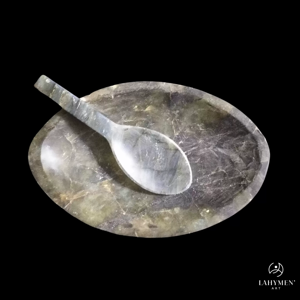 Coupelle ovale et cuillère labradorite