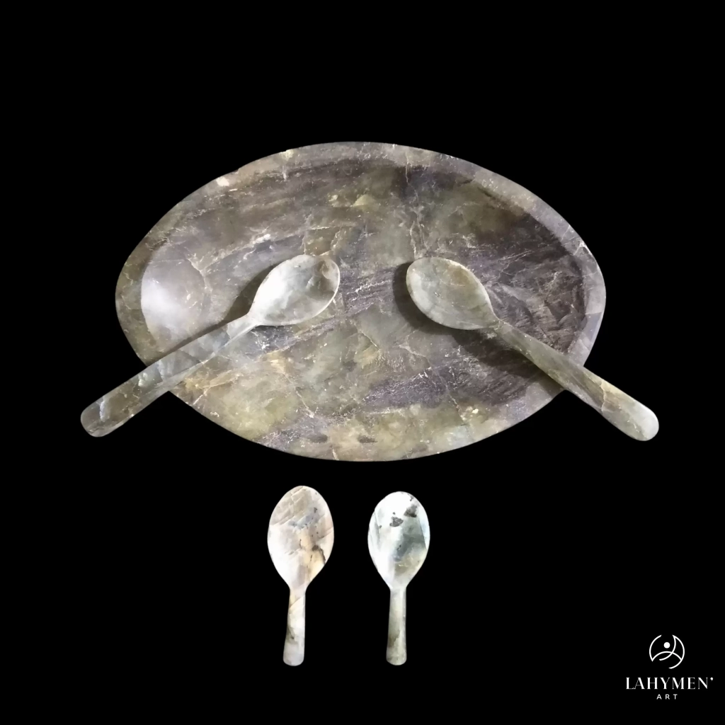 Coupelle ovale et cuillere labradorite