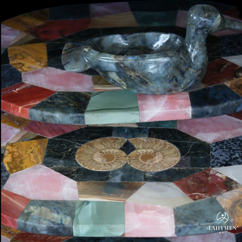 Plateau de table oval patchwork pierres naturelles