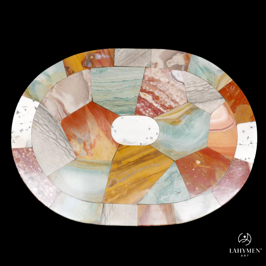 Plateau de table oval jaspe multicolore
