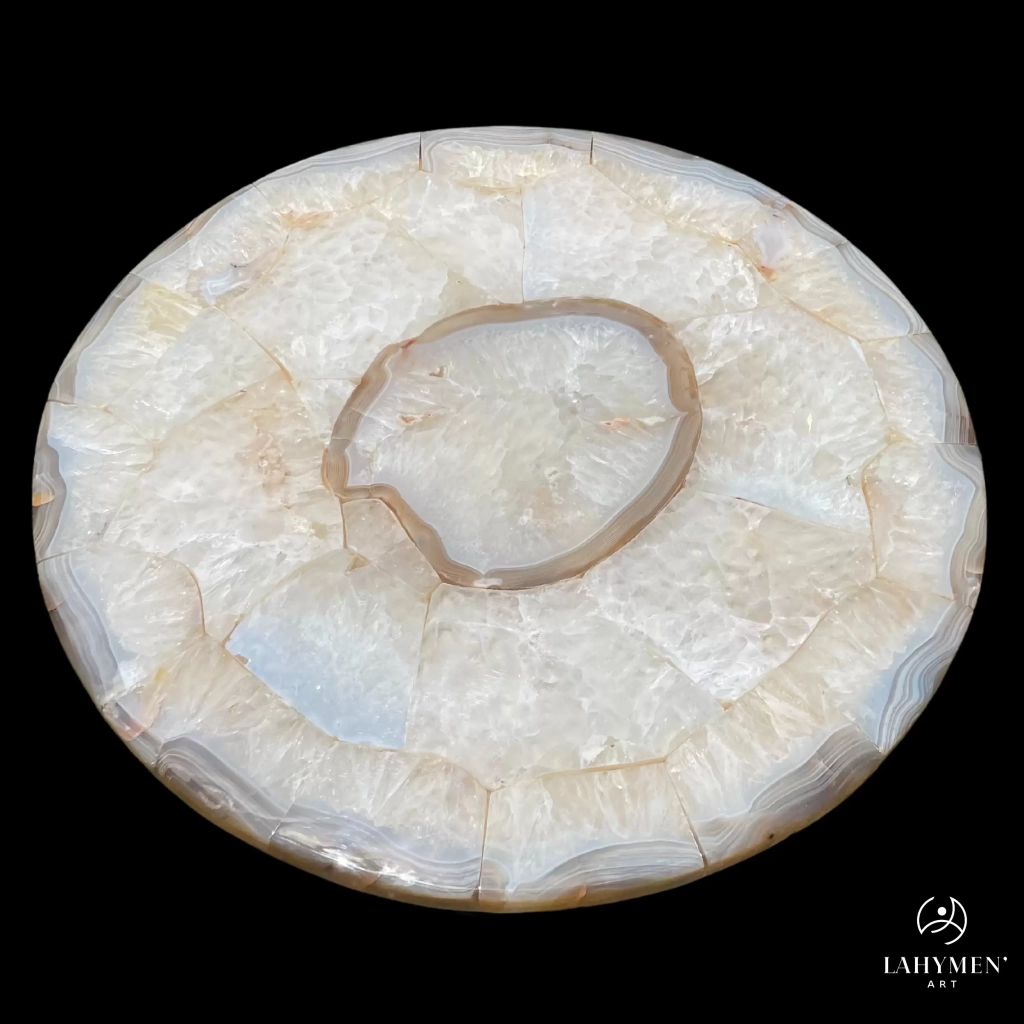 Plateau de table rond jaspe calcedoine