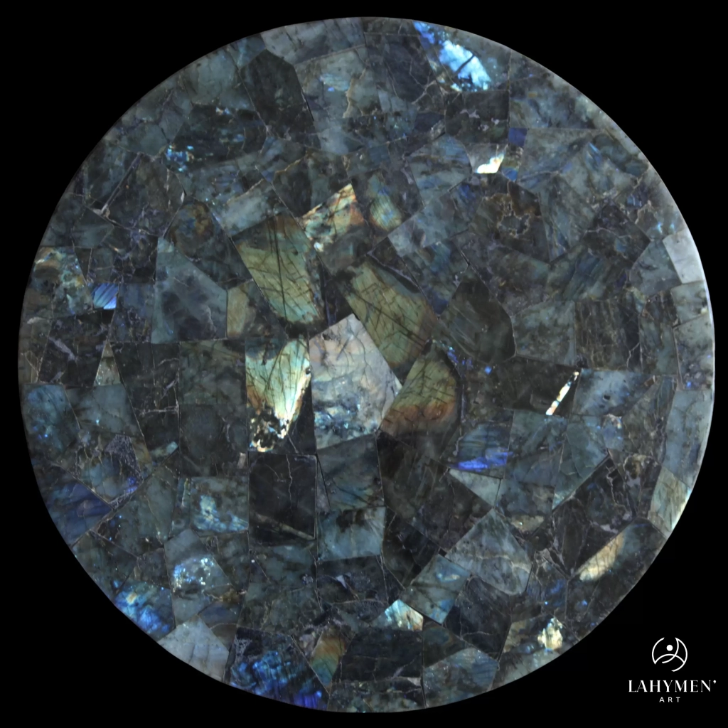 Plateau de table rond labradorite