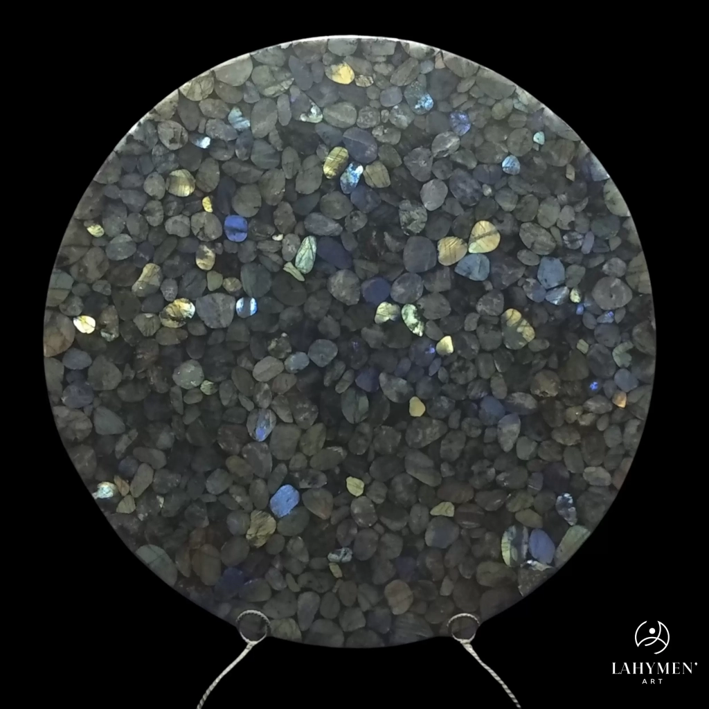 Plateau de table rond labradorite