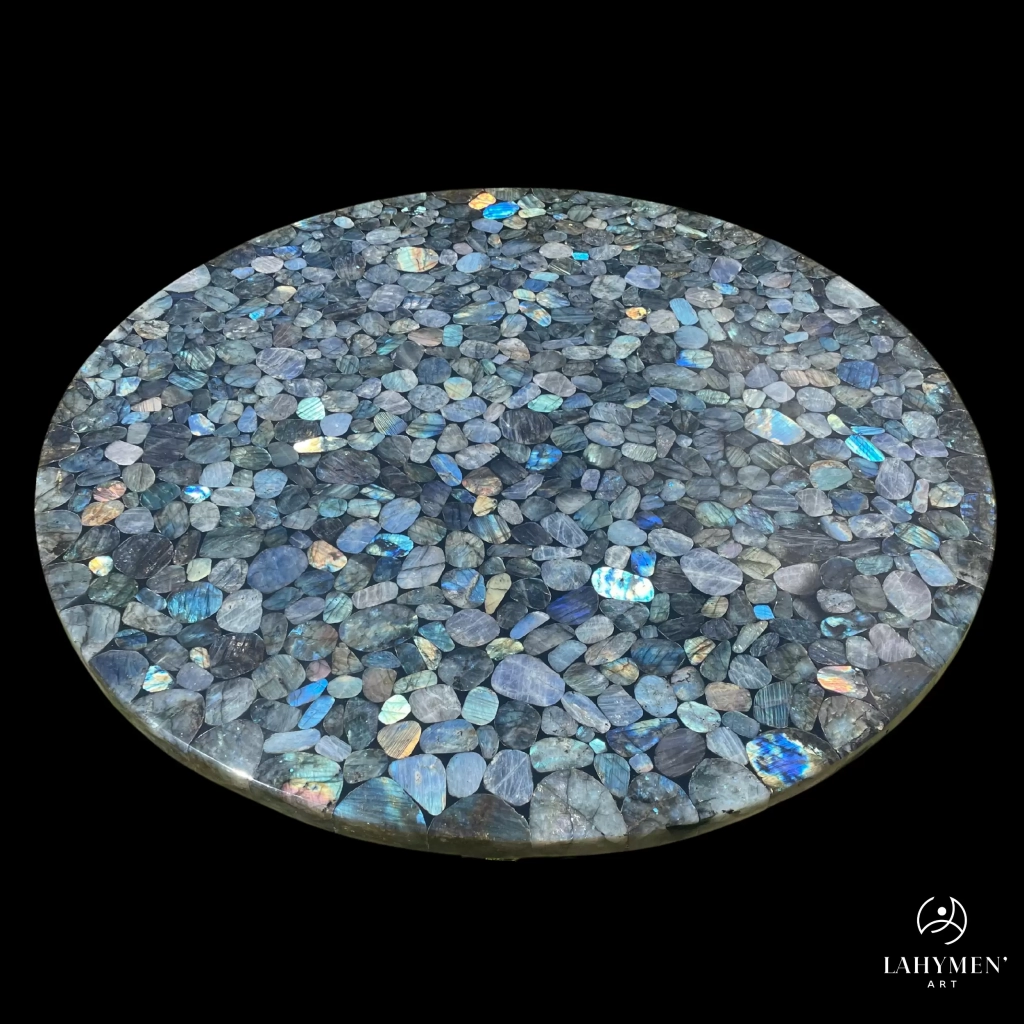 Plateau de table rond labradorite