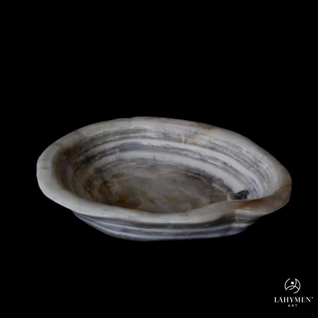 Vasque plate, agate rubanée bleue